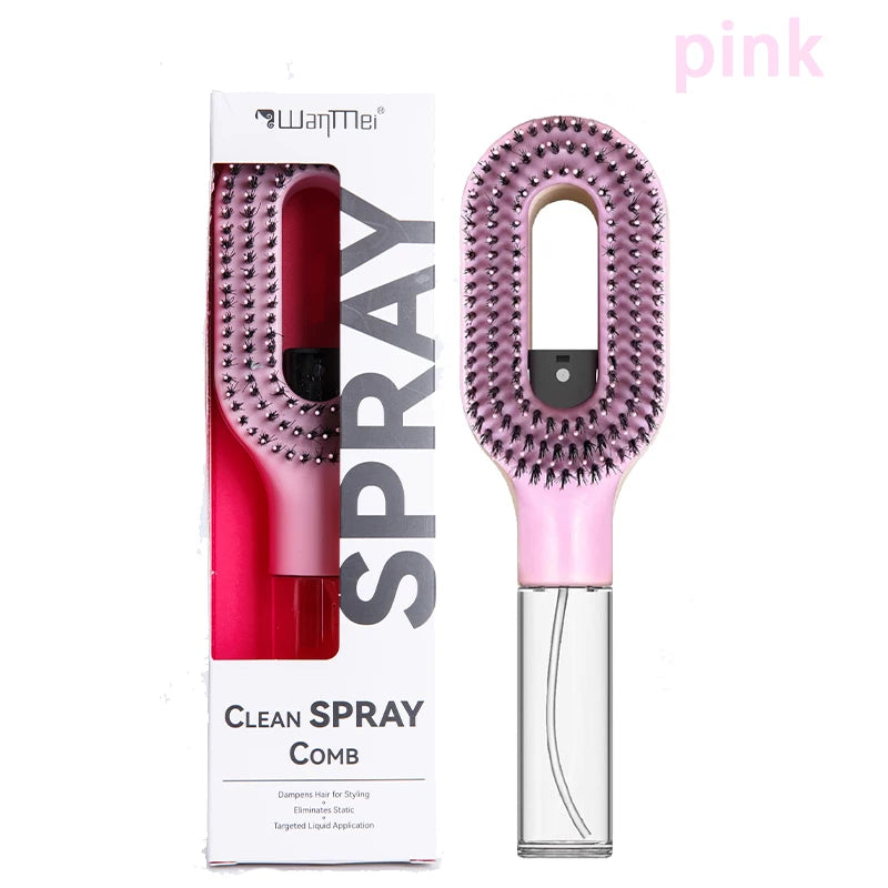 Spray Detangling Hair Brush with Refillable Water Mist — Pink