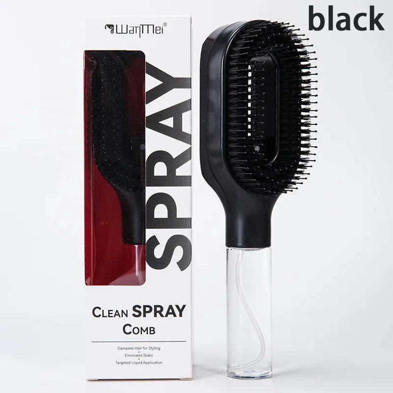 Spray Detangling Hair Brush with Refillable Water Mist — Black