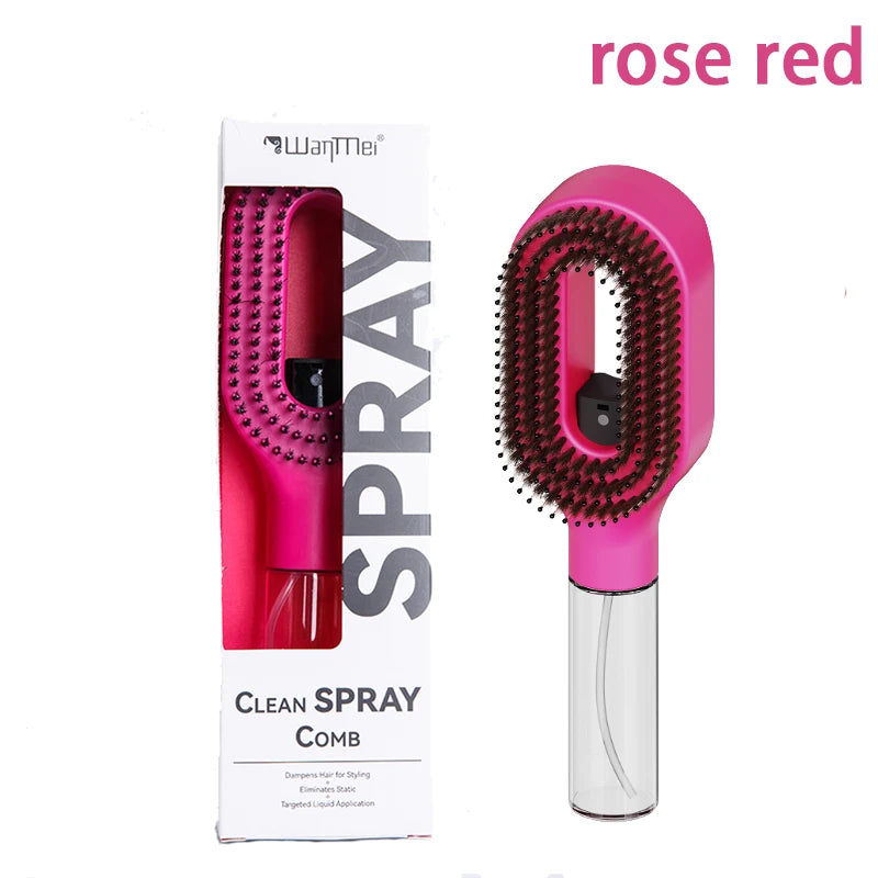 Spray Detangling Hair Brush with Refillable Water Mist — Red
